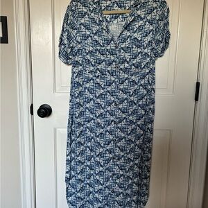 Sonoma Blue Patterned Button-Front Midi Dress